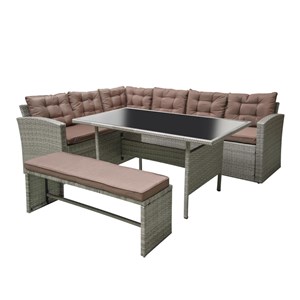 Moorea salon de jardin d'angle 8 places en résine gris & marron