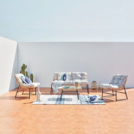 Guahana salon de jardin bas 4 places en résine rotin & acier