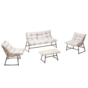 Guahana salon de jardin bas 4 places en résine rotin & acier