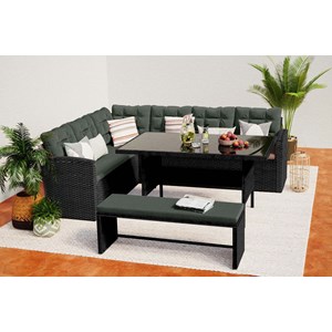 Moorea salon de jardin 8 places en résine anthracite et coussins verts