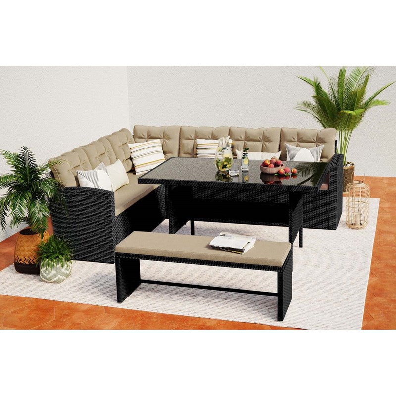 Moorea salon de jardin 8 places résine gris foncé et beige