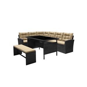 Moorea salon de jardin 8 places résine gris foncé et beige