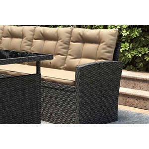Moorea salon de jardin 8 places résine gris foncé et beige