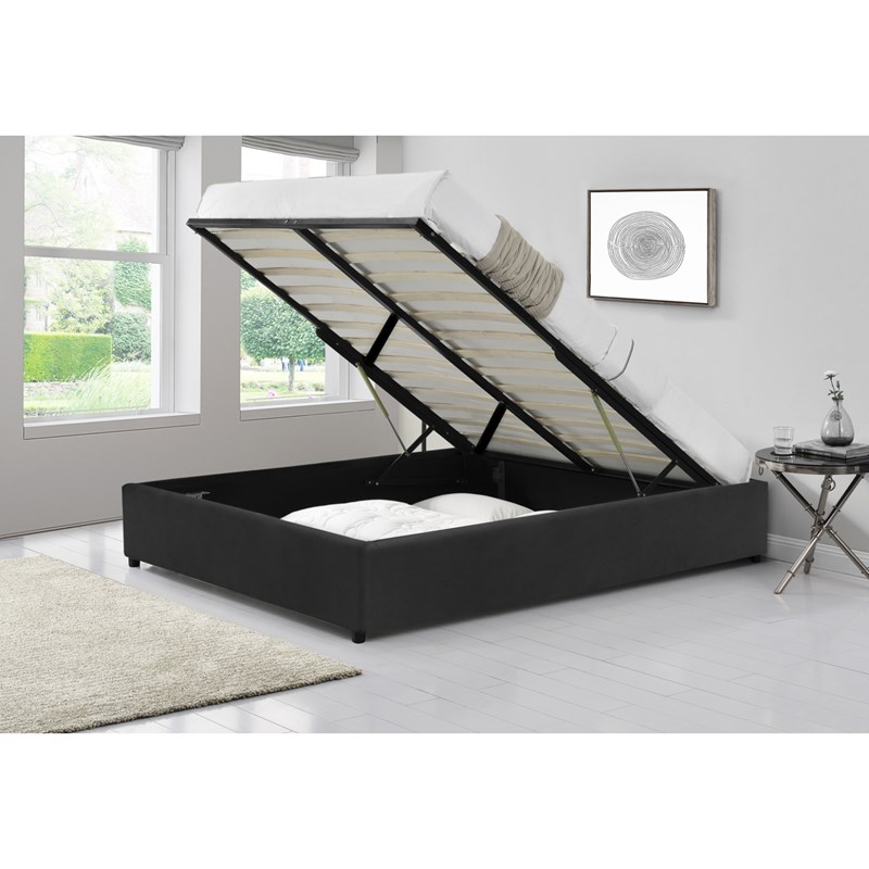 Kennington lit coffre en velours noir 160x200 cm