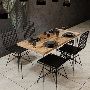 Square ensemble repas table et chaises industriel bois et noir
