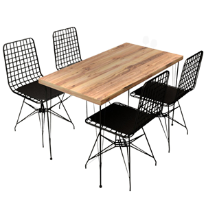 Square ensemble repas table et chaises industriel bois et noir