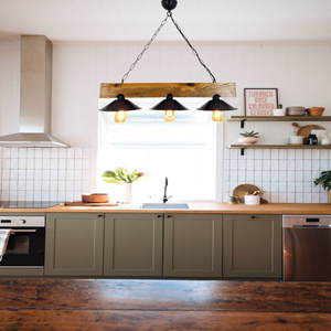 Enola suspension rustique 3 lampes bois et noire