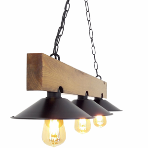 Enola suspension rustique 3 lampes bois et noire