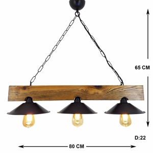 Enola suspension rustique 3 lampes bois et noire