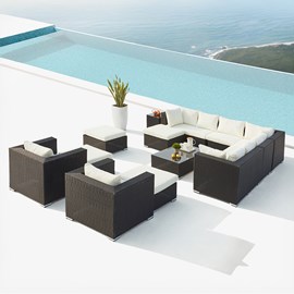 Stalla salon de jardin modulable 13-14 places en résine tressée noir et blanc