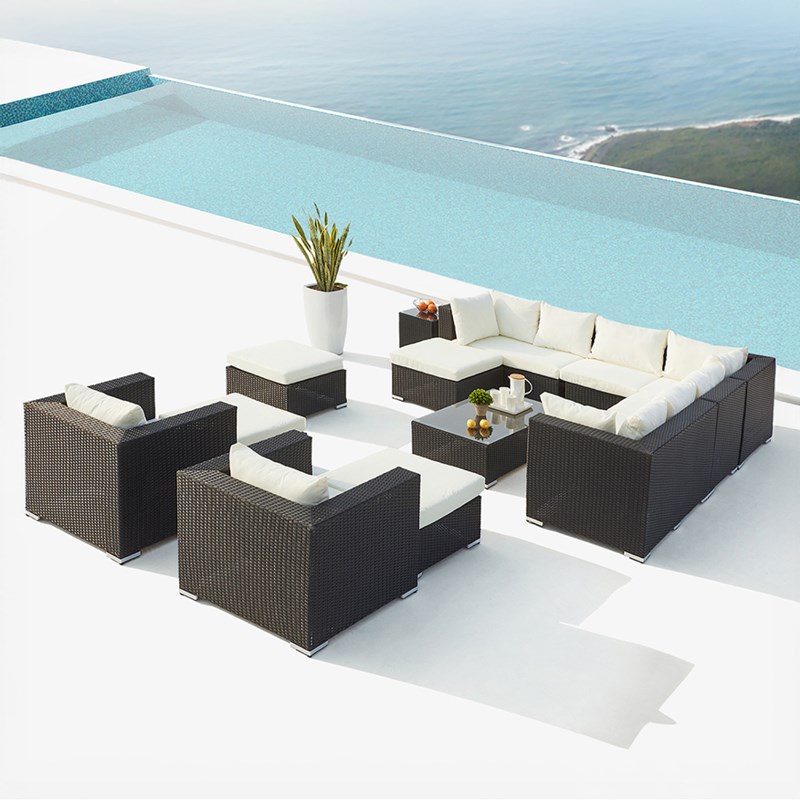 Stalla salon de jardin modulable 13-14 places en résine tressée noir et blanc