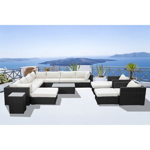 Stalla salon de jardin modulable 13-14 places en résine tressée noir et blanc