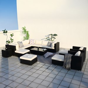 Stalla salon de jardin modulable 13-14 places en résine tressée noir et blanc