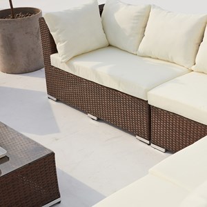 Stalla salon de jardin modulable 13-14 places en résine tressée marron et blanc