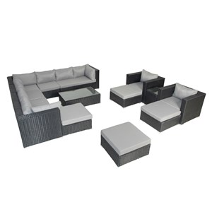 Stalla salon de jardin modulable 13-14 places en résine tressée noir et gris