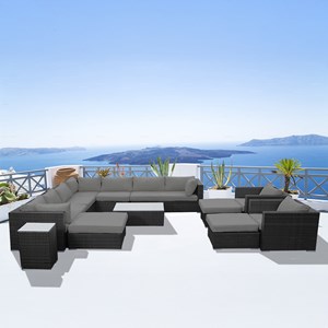 Stalla salon de jardin modulable 13-14 places en résine tressée noir et gris