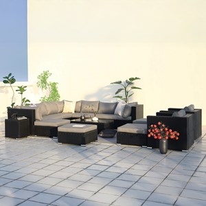 Stalla salon de jardin modulable 13-14 places en résine tressée noir et gris