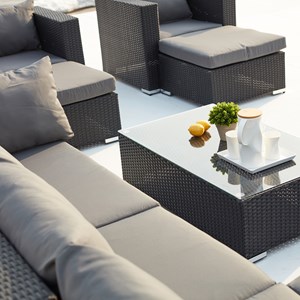 Stalla salon de jardin modulable 13-14 places en résine tressée noir et gris