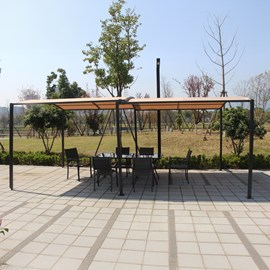 Icaria pergola coulissante extensible et carport 9m² jusqu'à 16m² gris et beige