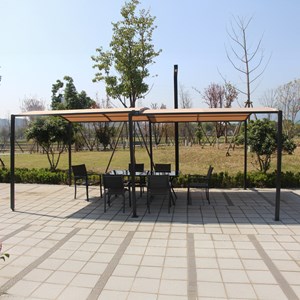 Icaria pergola coulissante extensible et carport 9m² jusqu'à 16m² gris et beige