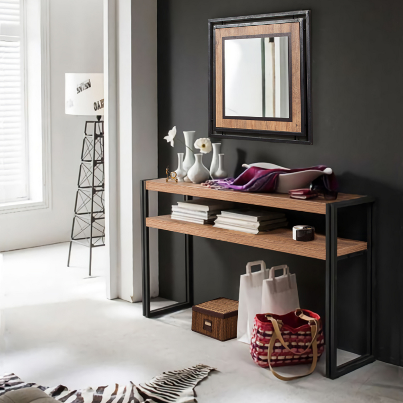 Hanko console style industriel - bois et noir - 140 cm