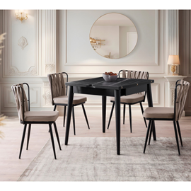 Kavala table à manger extensible 4 personnes marbre noir 80 cm