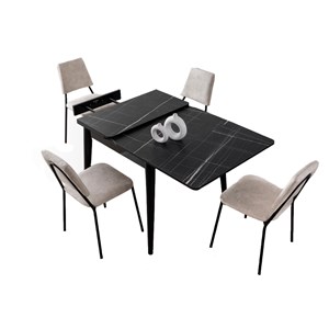 Kavala table à manger extensible 4 personnes marbre noir 80 cm