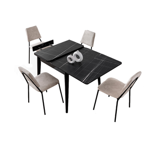 Kavala table à manger extensible 4 personnes marbre noir 80 cm