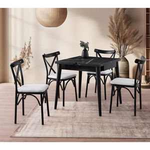 Kavala table à manger extensible 4 personnes marbre noir 80 cm