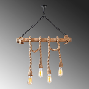 Loane suspension rustique filaire 4 lampes cordes et bois