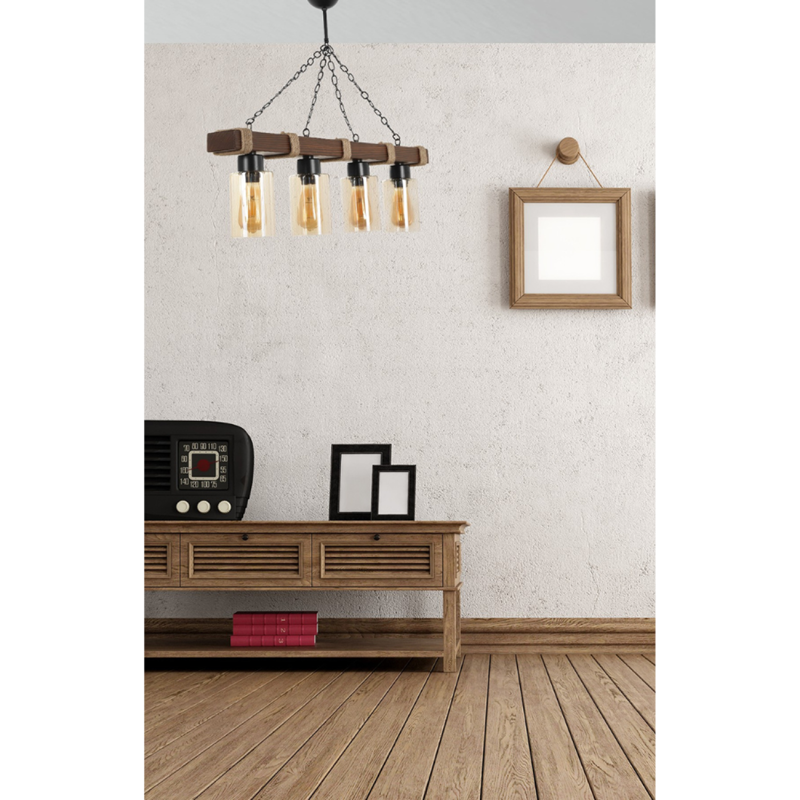 Saphia suspension filaire 4 lampes bois et métal