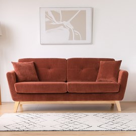Hoga canapé 3 places scandinave en velours côtelé terracotta
