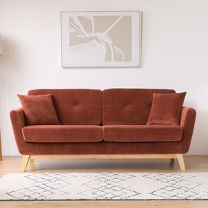 Hoga canapé 3 places scandinave en velours côtelé terracotta