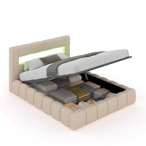 Omaha lit coffre style nuage led 140x190cm velours beige