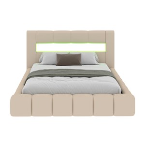 Omaha lit coffre style nuage led 160x200cm velours beige