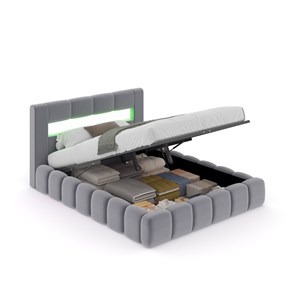 Omaha lit coffre style nuage led 160x200cm velours gris avec tête de lit et somm