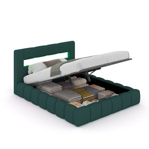 Omaha lit coffre style nuage led 140x190cm velours vert