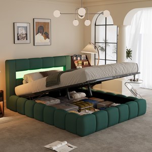 Omaha lit coffre style nuage led 160x200cm velours vert