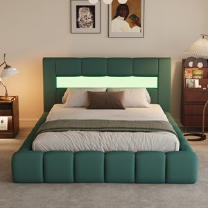 Omaha lit coffre style nuage led 160x200cm velours vert