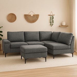 Colchester canapé d'angle 4-5 places en tissu chenille gris anthracite avec pouf