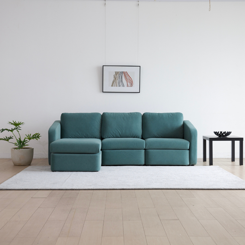 Konekt canapé 3 places modulable bleu avec pouf