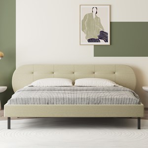 Tulsa lit capitonné 140x190cm beige avec tête de lit et sommier