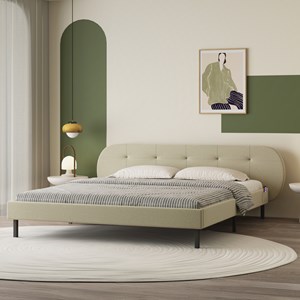 Tulsa lit capitonné 160x200cm beige avec tête de lit et sommier