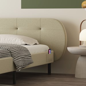 Tulsa lit capitonné 160x200cm beige avec tête de lit et sommier