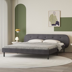Tulsa lit capitonné 140x190cm gris avec tête de lit et sommier