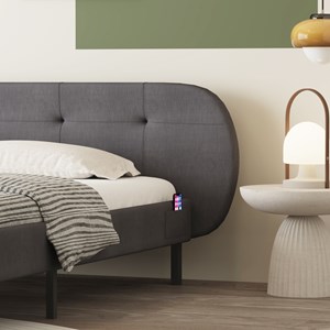 Tulsa lit capitonné 140x190cm gris avec tête de lit et sommier