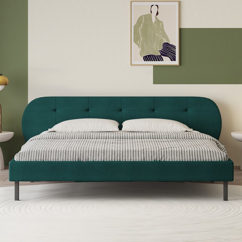 Tulsa lit capitonné 140x190cm vert avec tête de lit et sommier