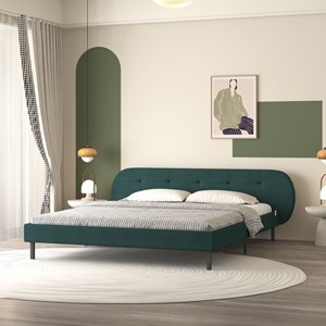 Tulsa lit capitonné 160x200cm vert avec tête de lit et sommier