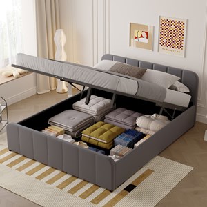 Tampa lit avec coffre de rangement 140x190cm en velours gris