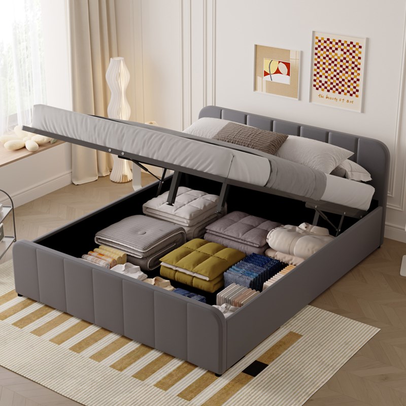 Tampa lit coffre 160x200cm en velours gris